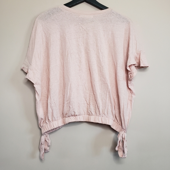 Mustard seed pink cotton flutter sleeve cropped tshirt M - Picture 2 of 4